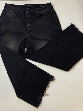 Judy Blue 14W Black Wide Leg Crop Edgy Chic Jeans Raw Hem Stretch High Rise